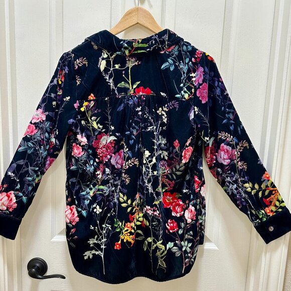 Soft Surroundings Women's Soft Velvet Tunic Top Size P/S Floral Button Up Boho - Picture 13 of 14